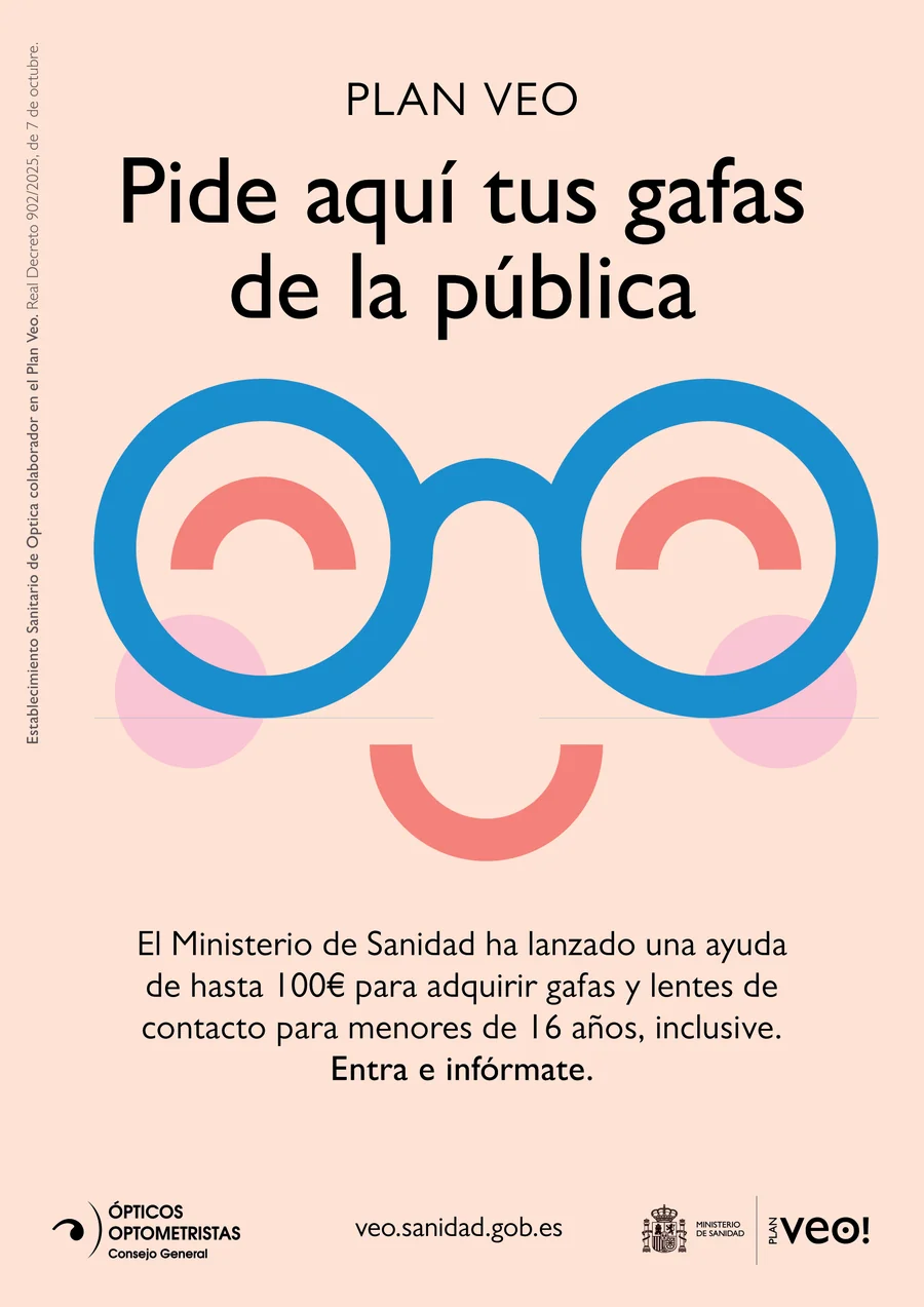 Cartel del Plan VEO: pide aquí tus gafas de la pública, ayuda de hasta 100 € para menores de 16 años