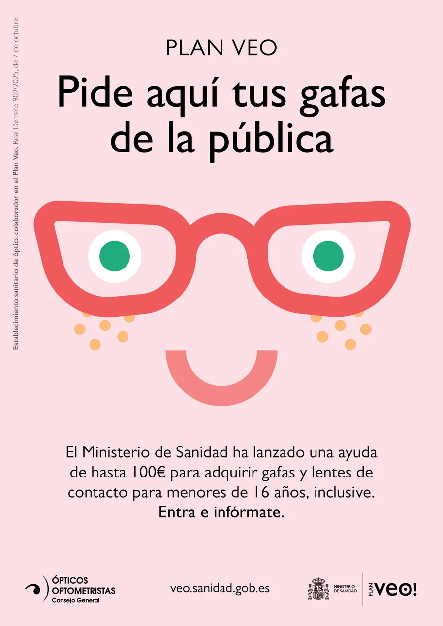 Cartel del Plan VEO: pide aquí tus gafas de la pública, ayuda de hasta 100 € para menores de 16 años