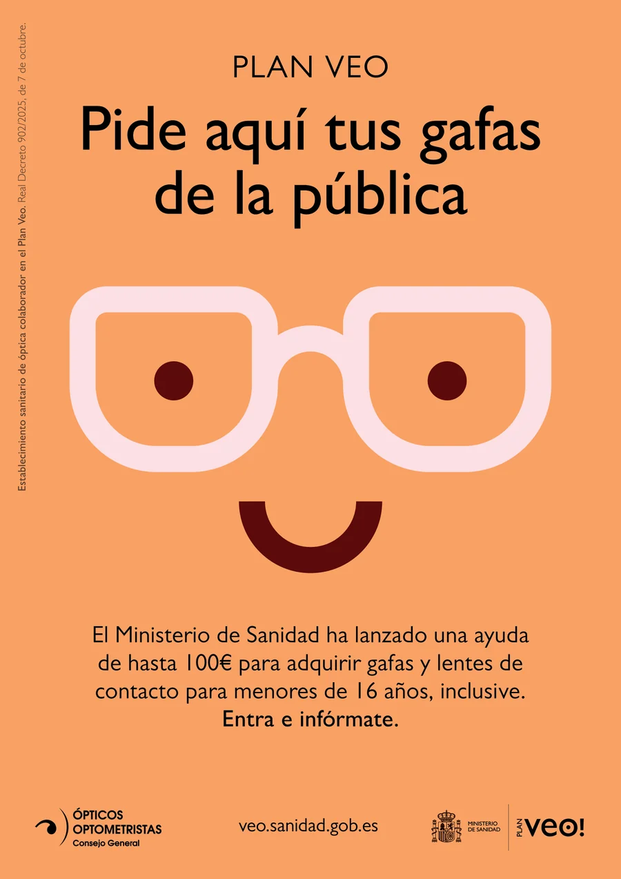 Cartel del Plan VEO: pide aquí tus gafas de la pública, ayuda de hasta 100 € para menores de 16 años